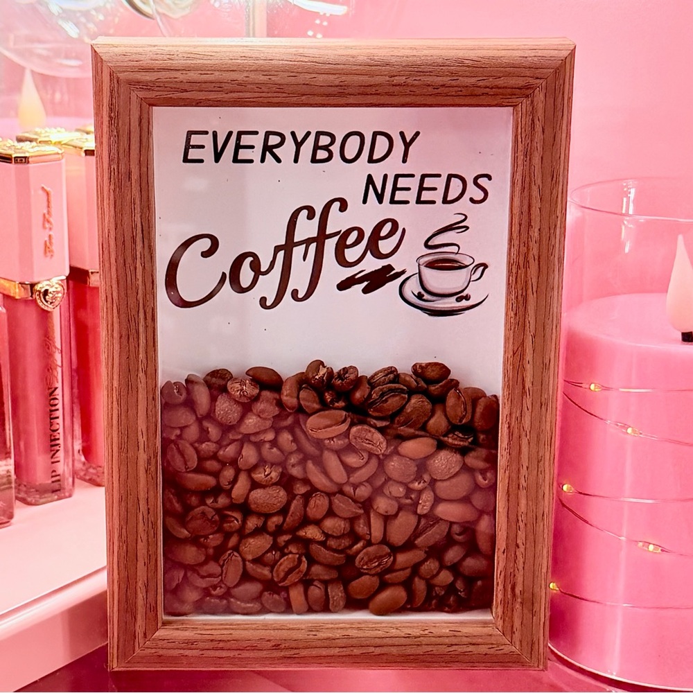 Coffee Lover Shadow Box Frame “Everybody Needs Coffee” Decorative Wall Desk Art